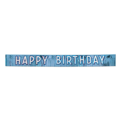 Happy Birthday Banner - Blue with Silver Glittered Blue Letters Case of 6