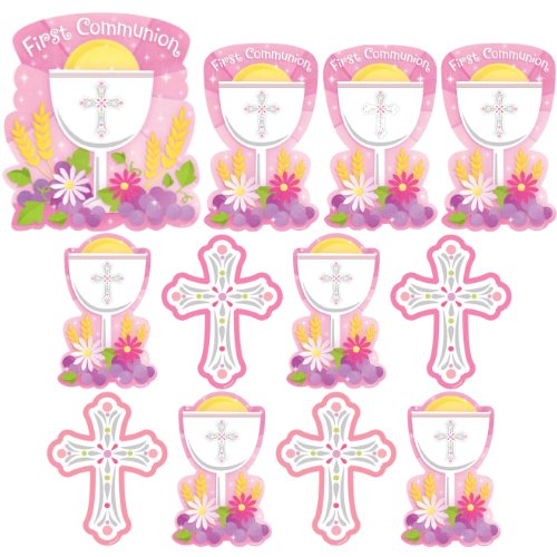 12 Piece Cutout Decorations for Girls First Communion Pink & White