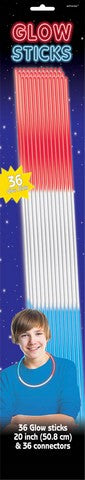 Tri Color Glow Sticks 20 Red/White/Blue