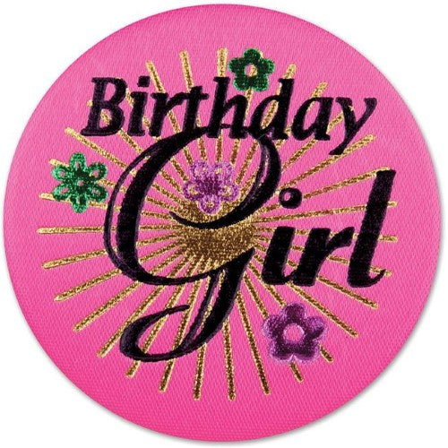 Birthday Girl Satin Button Bubblegum Pink