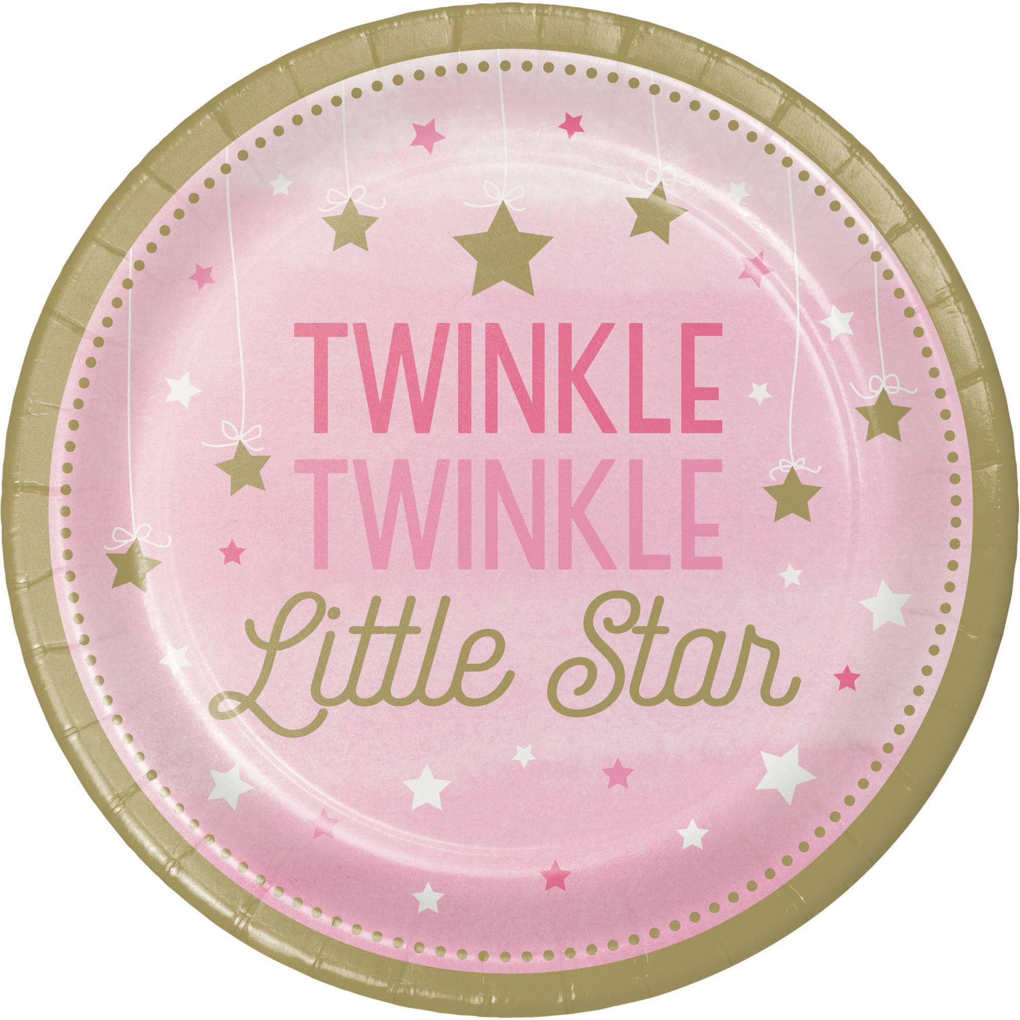 Twinkle Twinkle Little Star Pink Round Paper Plates 8 Count for 8 Guests