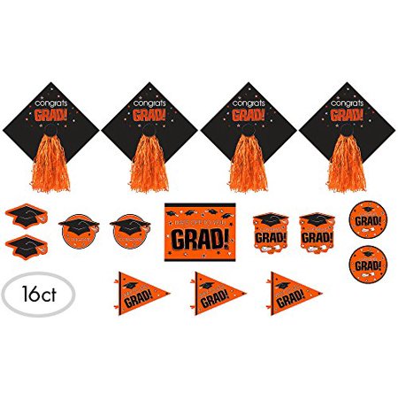 Graduation Cutout Decors Multi Sizes Orange, 16 pc