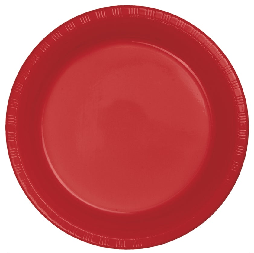10" Premium Plastic Banquet Plates - Classic Red