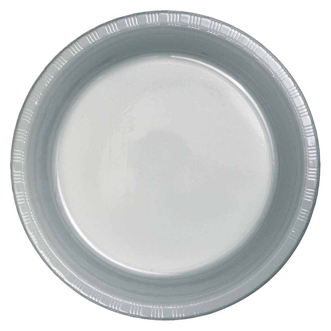 Premium Plastic Banquet Plates- Shimmering Silver