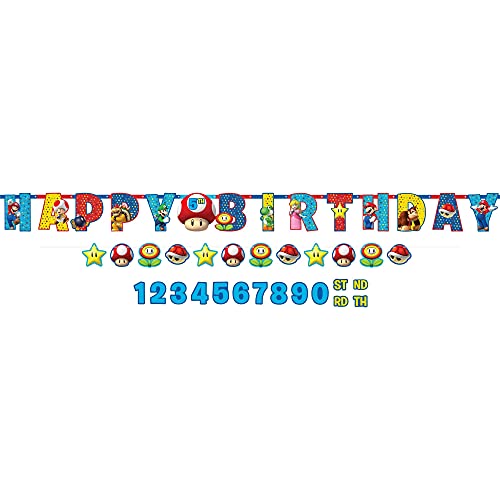 Super Mario Happy Birthday Add-an-Age Letter Banner Includes Number & Letter Stickers