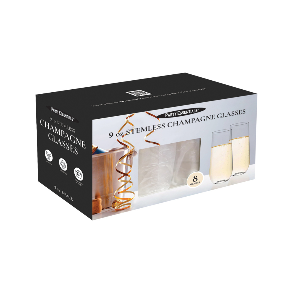 9 OZ. STEMLESS CHAMPAGNE GLASS – CLEAR 8 CT.