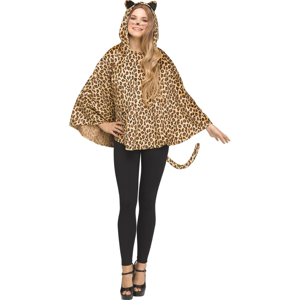 Leopard Hooded Poncho - Adult