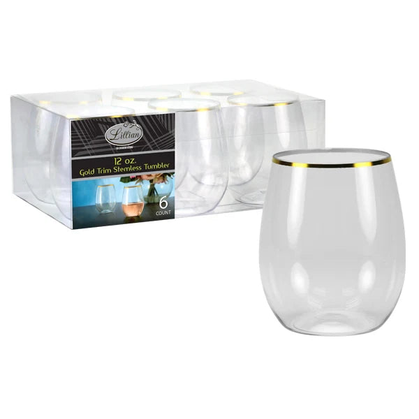 12 oz. Modern Stemless Flutes with Gold Trim