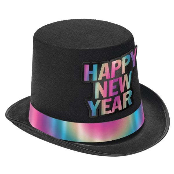 Happy New Year Illuminating Top Hat, Black