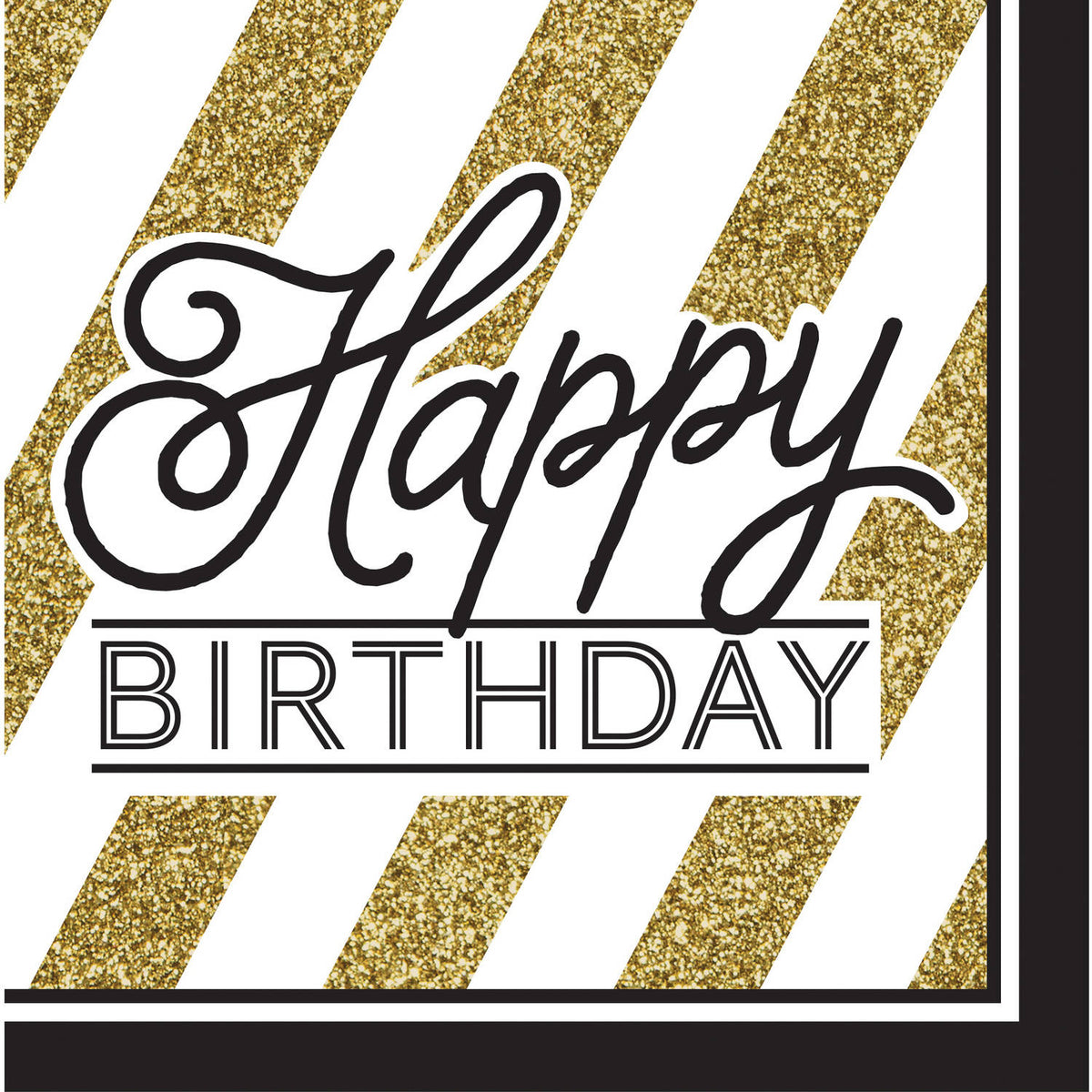 Black and Gold Happy Birthday Large Lunch Napkins