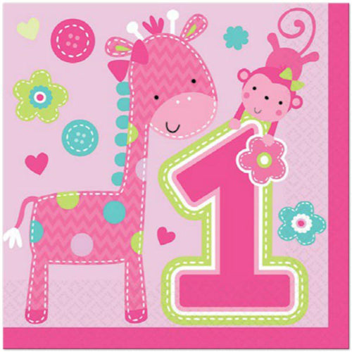 1st Birthday One Wild Girl Lunch Napkins 16ct