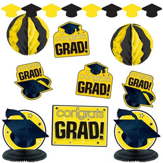 "Congrats Grad!" Graduation Party Room Decorating Kit (10 Piece), Yellow/Black