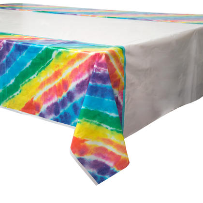 Rainbow Tie Dye Plastic Tablecloth 84 X 54in 1ct