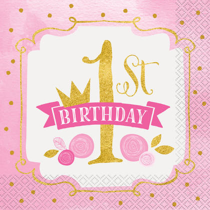 Pink/gold 1st Birthday - Lunch Napkins 16ct
