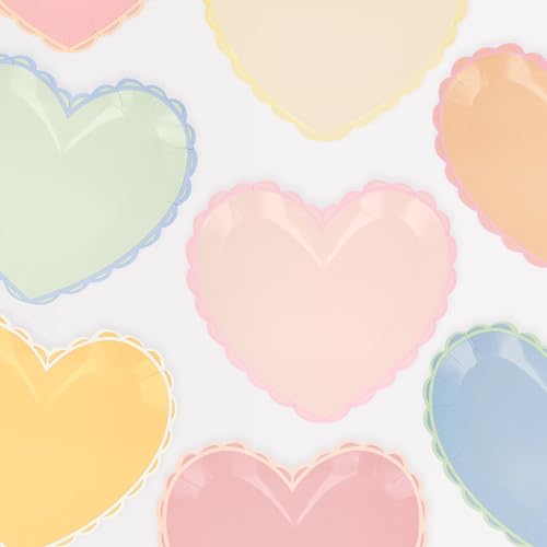 Meri Meri Disposable Pastel Heart Plates (Pack of 8), Valentine's Day Party Plates, Thick & Sturdy Paper Plates for Party