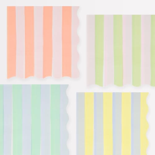 Meri Meri Pastel Striped Napkins (Pack of 16), Thick & Absorbent 3-Ply Paper Pastel Napkins with Wavy Edges
