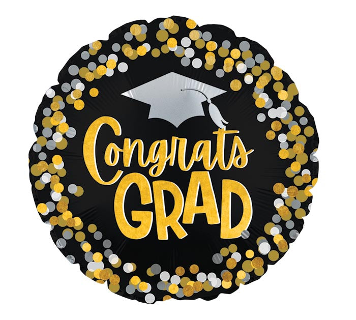 17&quot; CONGRATS GRAD CONFETTI GOLD/BLACK FOIL BALLOON