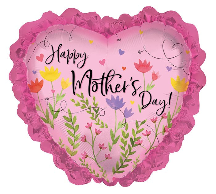 E002 27&quot; MOTHER&#39;S DAY FLORAL RUFFLE HEART FOIL BALLOON