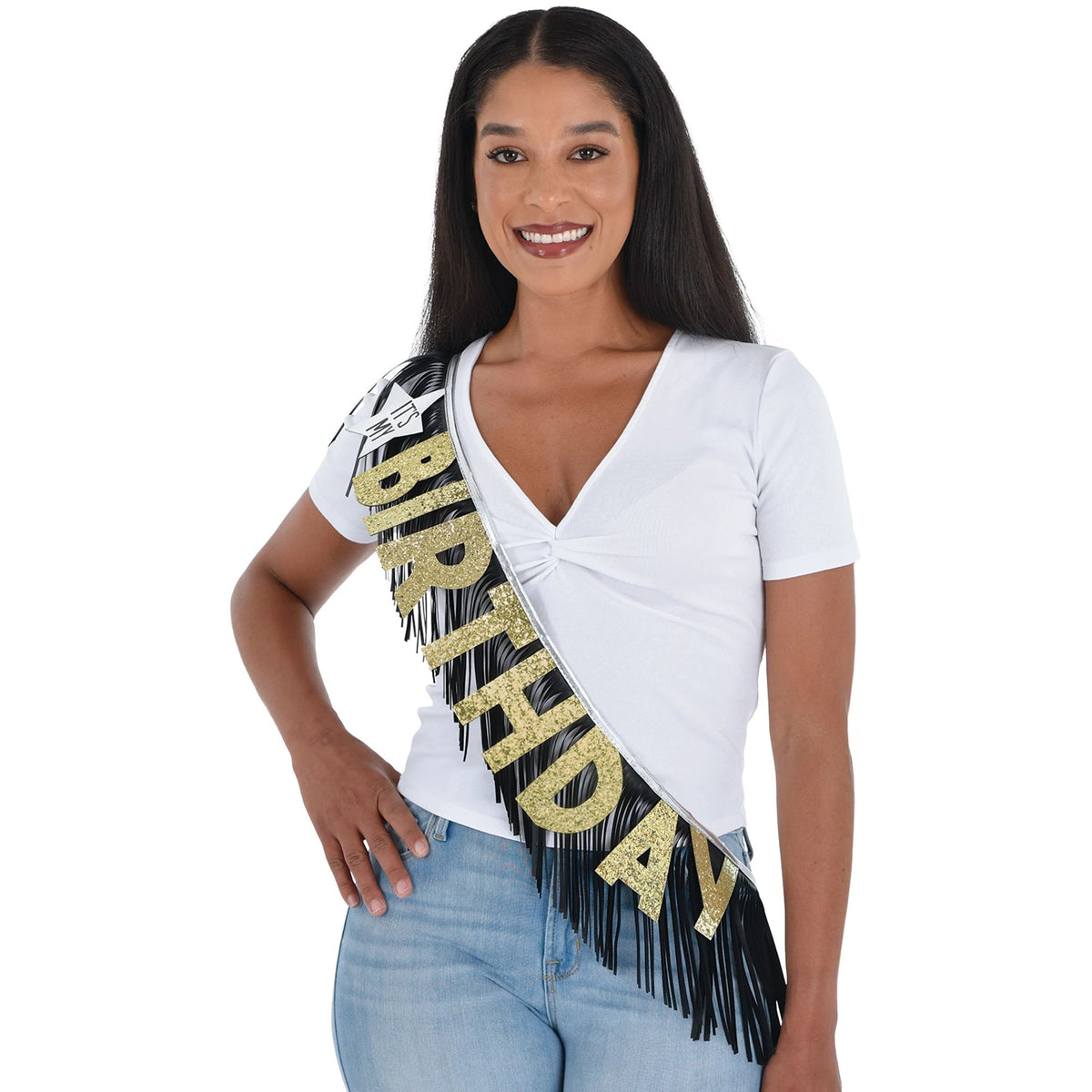 Black Silver Gold Birthday Sash