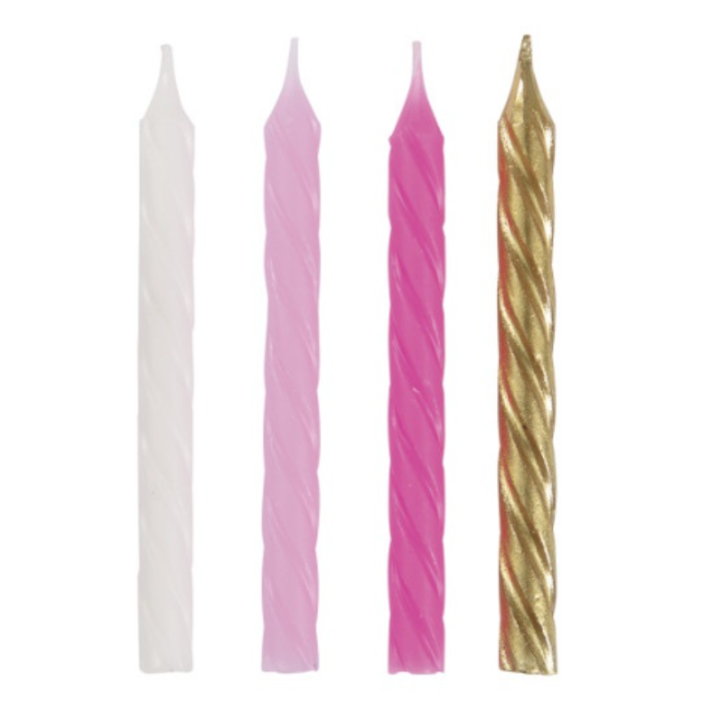 Pink  White & Gold Spiral Birthday Candles  24ct