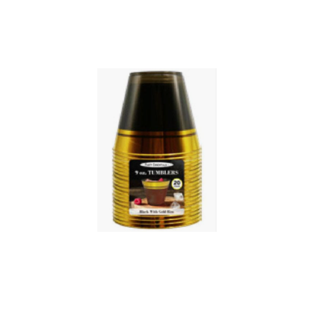 9 OZ TUMBLER BLACK W/GOLD COUNT 20