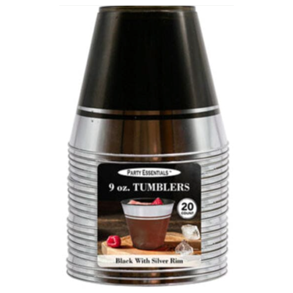 9 OZ TUMBLER BLACK W/SILVER COUNT 20
