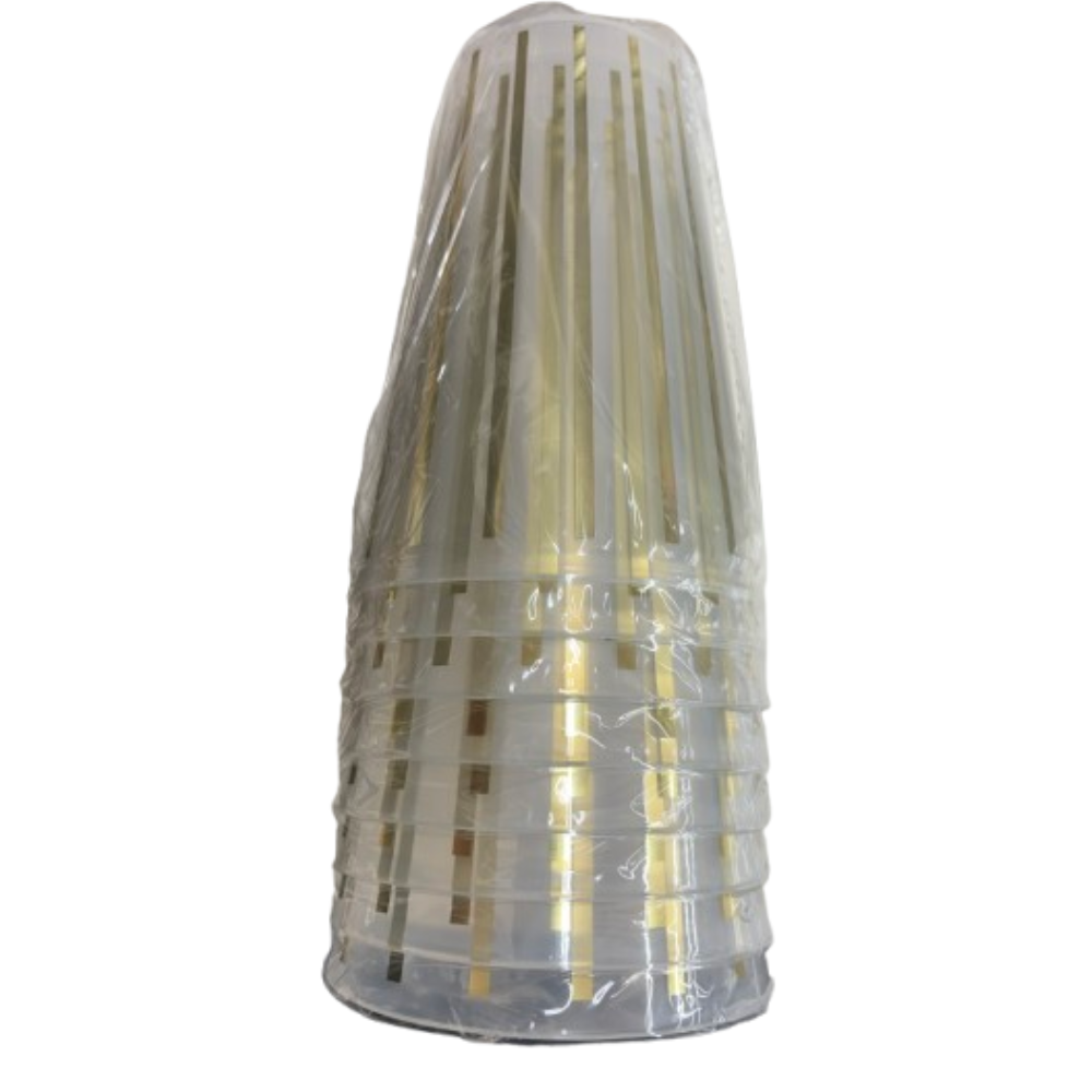 clear glasses with gold stripes