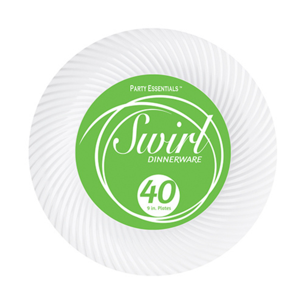 9" SWIRL PLATES – WHITE 40 CT.