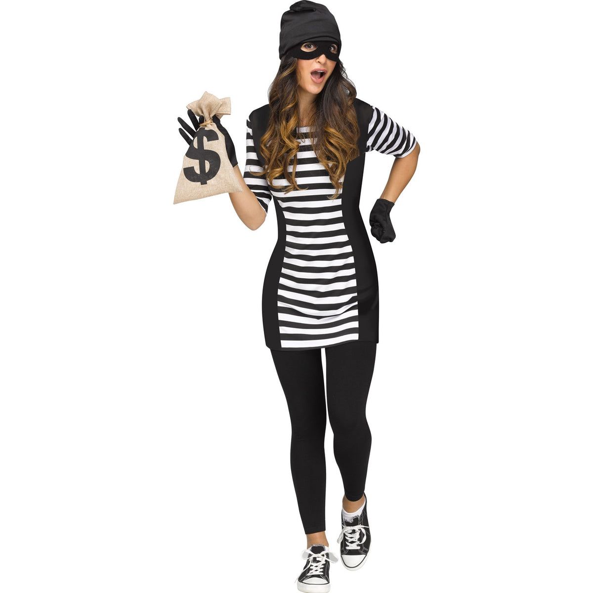 Fun World Burglar Babe Fancy-Dress Costume with Gloves Cap and Eye Mask for Adults One Size