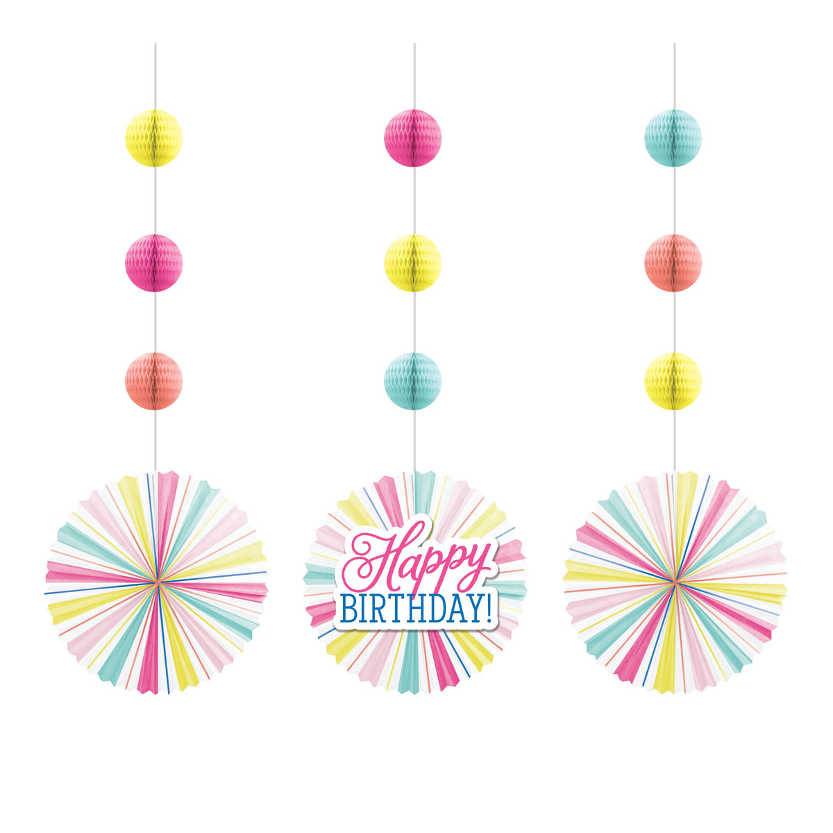Birthday Brights Hanging Honeycomb and Fan Decor