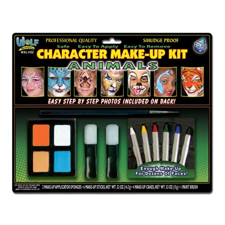 Wolfe Character Face Painting Kit Animals Halloween Makeup 4 Cakes 6 Sticks 2 Applicators