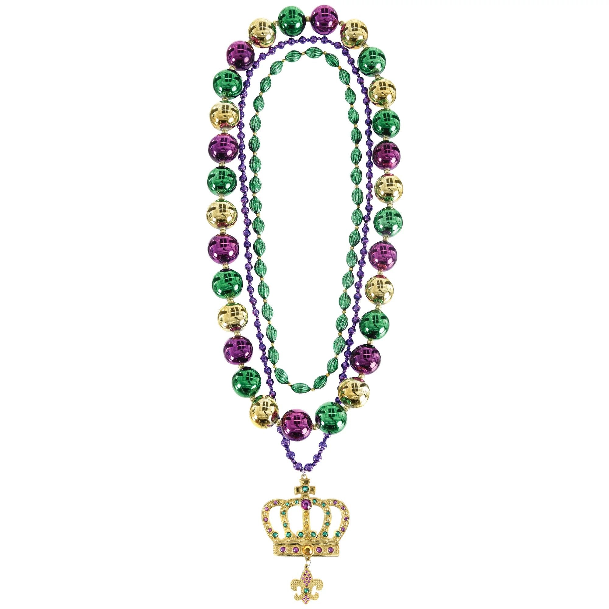 Mardi Gras Layered Deluxe Crown Pendant Necklace