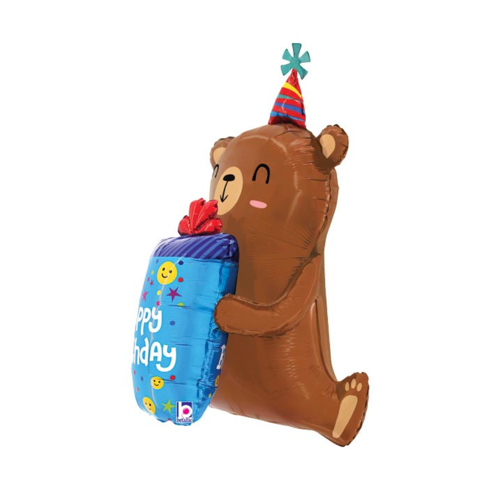 34"PKG HBD SMILEY GIFT BEAR SITTING SHAP