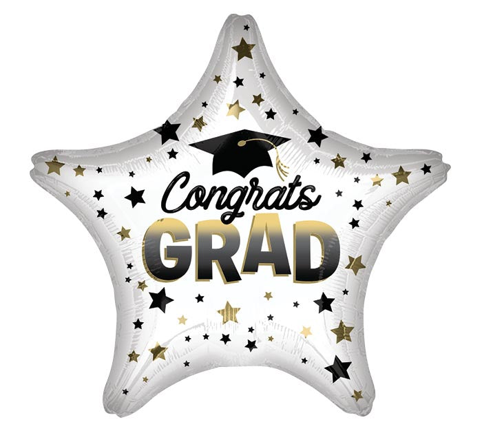 9" Air Inflated Congrats Grad Star Foil Balloon On Stick