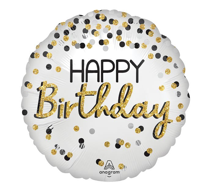 254 17" PKG SILVER BLK AND GLD BIRTHDAY HEXL