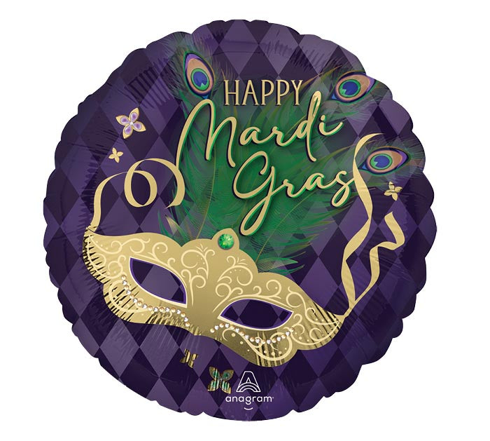 17&quot; HAPPY MARDI GRAS MASK FOIL BALLOON