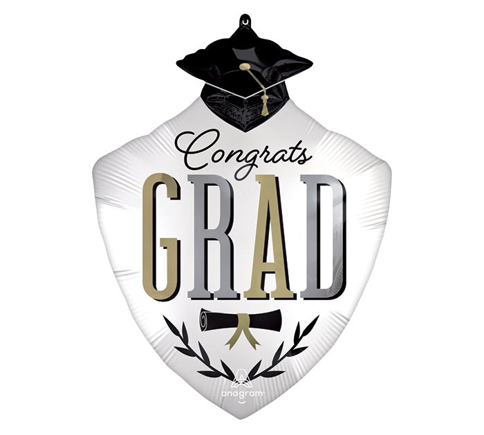 30" SATIN INFUSED CAPS OFF CONGRATS GRAD FOIL BALLOON