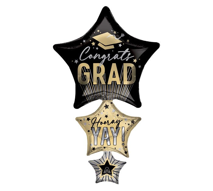 1075 42" Stripe on Stripe Grad Star Shape Foil Balloon