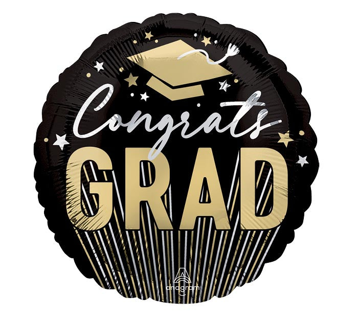17" Stripes on Stripes Congrats Grad Foil Balloon