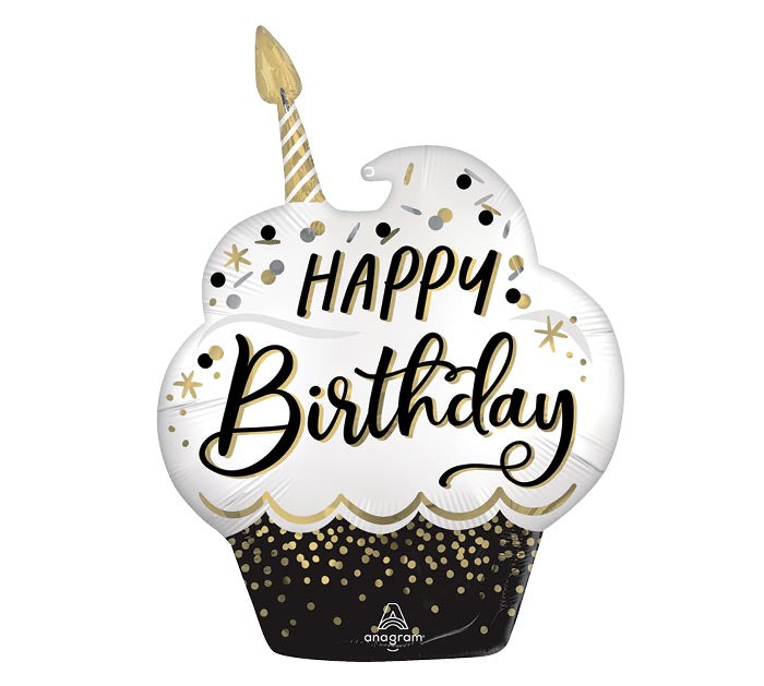 265 29" SATIN BIRTHDAY WISHES CUPCAKE SHAPE FOIL BALLOON