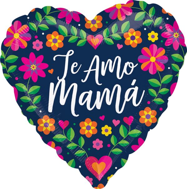 E002 17" Te Amo Mama Floral Foil Balloon