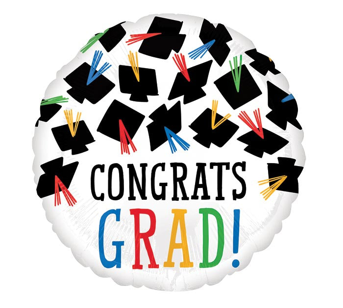 17" Hats Off Congrats Grad Round Foil Balloon
