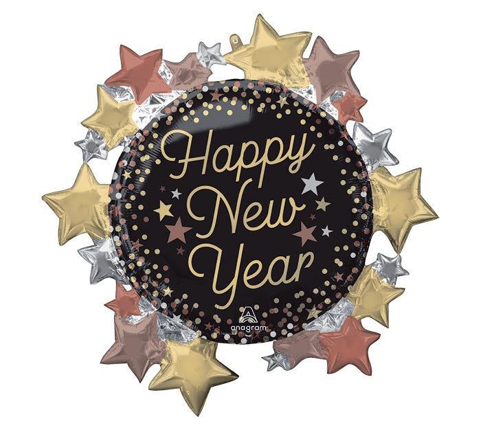 30" LUXE NEW YEARS STARS SUPERSHAPE BALLOON