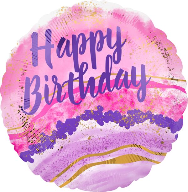 407 17" Birthday Watercolor Marble Foil Balloon