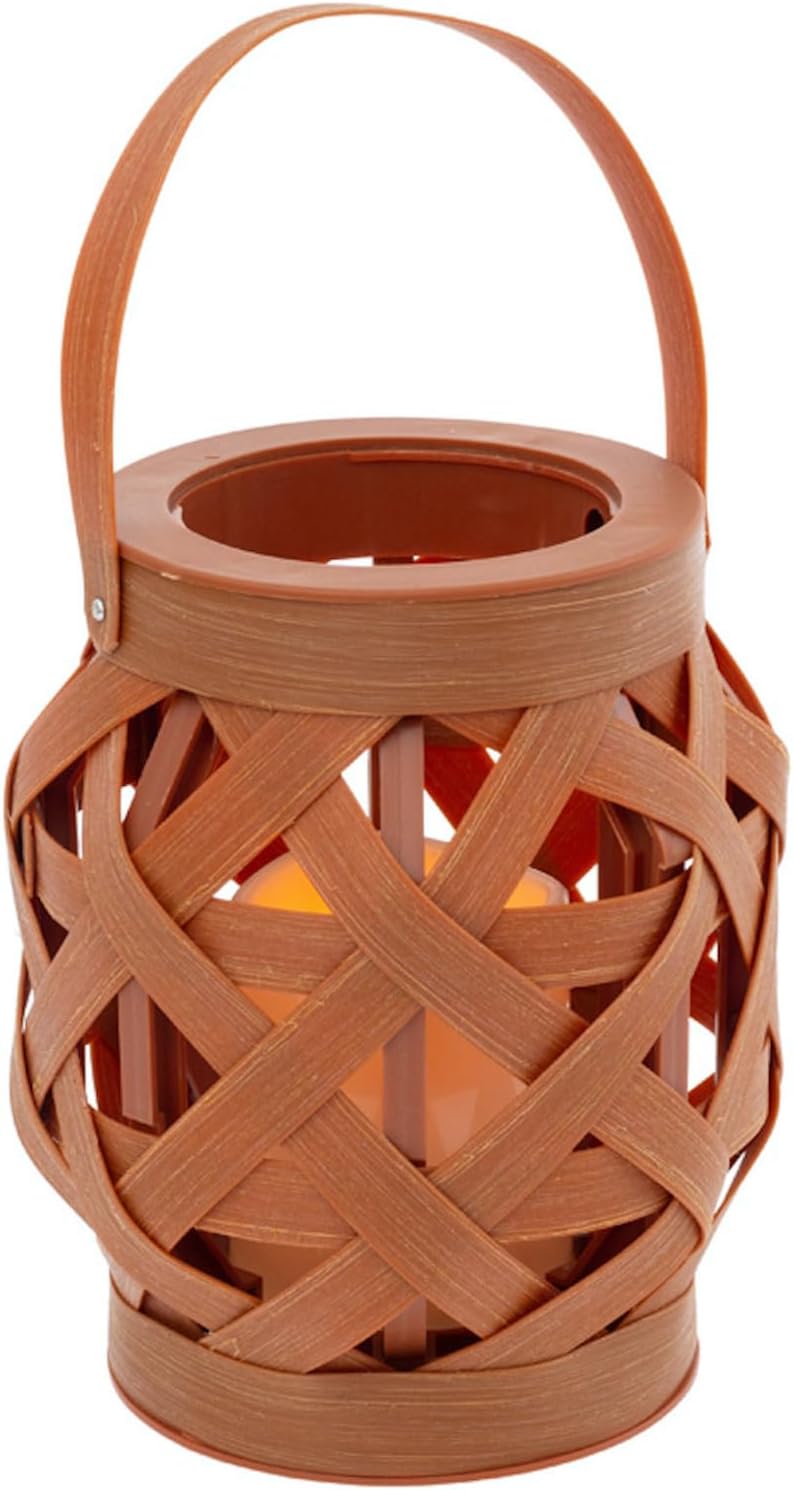 Lantern with LED Candle Decorative Basketweave Lanterns for Home, Tabletops, Mantels, Patios, Small, Light Brown