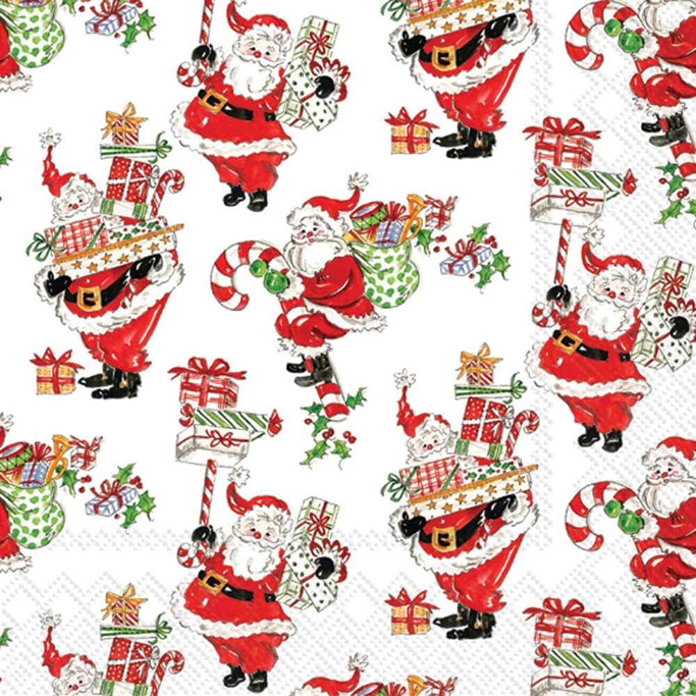 Party Napkins Rosanne Beck Holiday Collection Disposable 3-Ply Paper Lunch Napkin Pack, 6.5" x 6.5", Holly Jolly Santas, 20-Count
