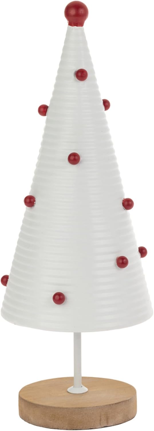 Cone Christmas Tree for Tabletop Mantel Shelf Winter Holiday Decorations for Home, Large, White Metal Tree with Red Dots