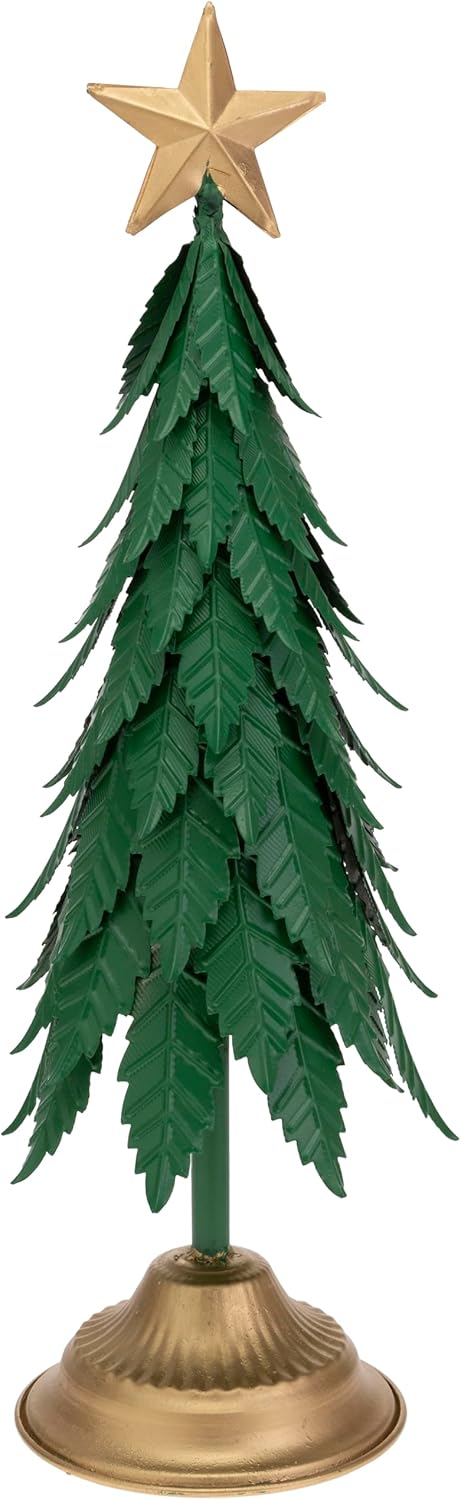 Christmas Tree Tabletop Mantel Shelf Winter Holiday Decorations for Home, 18.25", Green Tree with Textured Branches