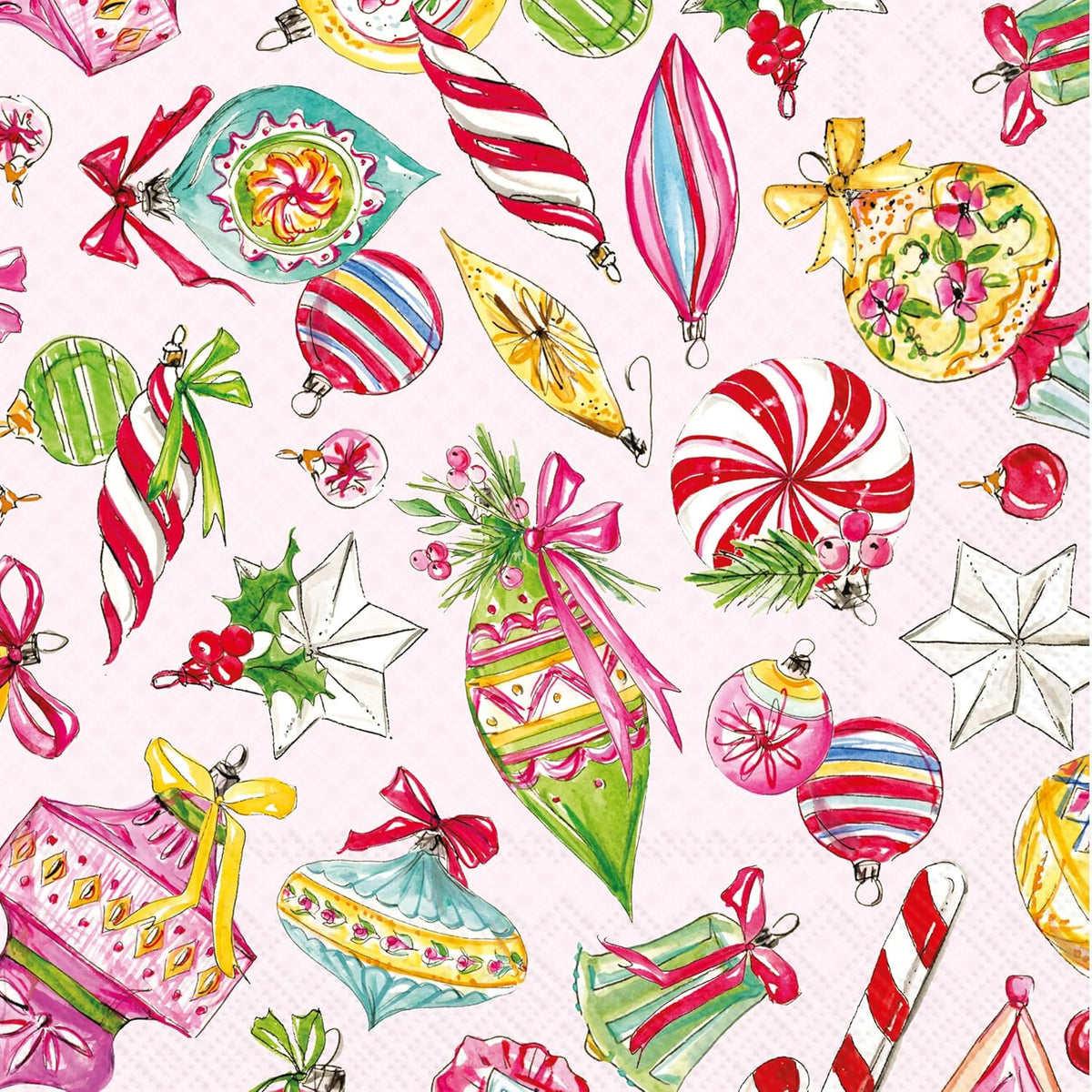 Party Napkins Disposable 3-Ply Paper Lunch Napkin Pack, 6.5" x 6.5", Vintage Ornaments, 20-Count