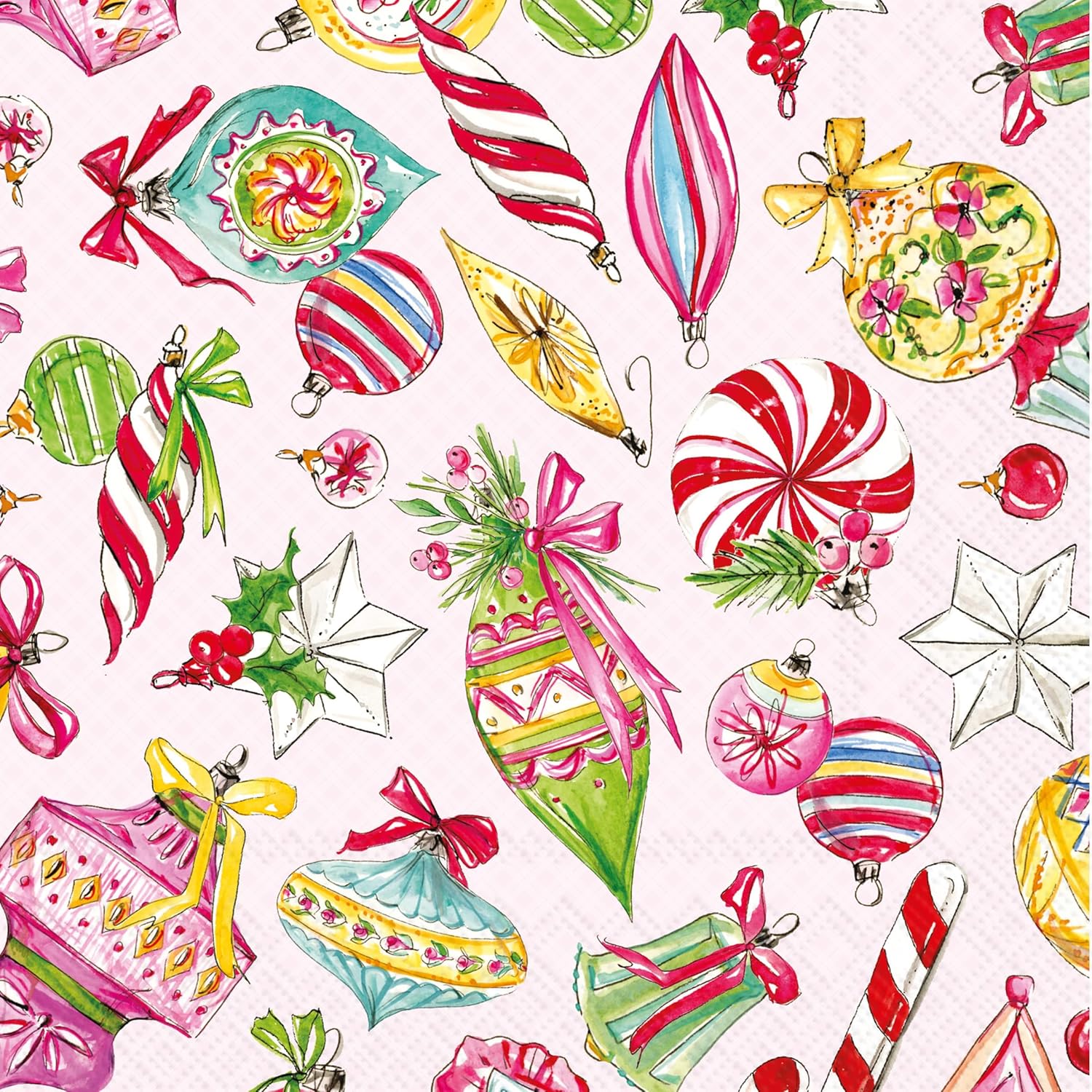 Party Napkins Disposable 3-Ply Paper Lunch Napkin Pack, 6.5" x 6.5", Vintage Ornaments, 20-Count